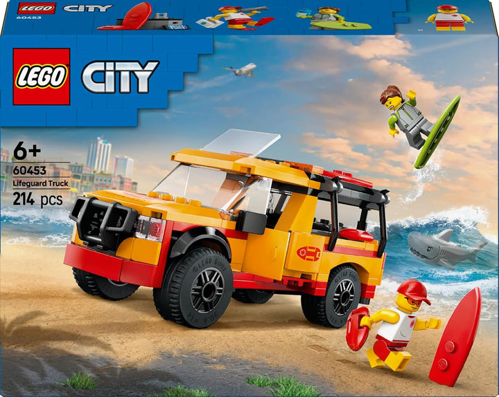 LEGO City Lifeguard Emergency Vehicle - Vehicul de teren cu 2 minifigurine și rechin - Set de construcție pentru fete și băieți cu vârsta peste 6 ani - Idee de cadou pentru surferi și fani ai sporturilor nautice 60453