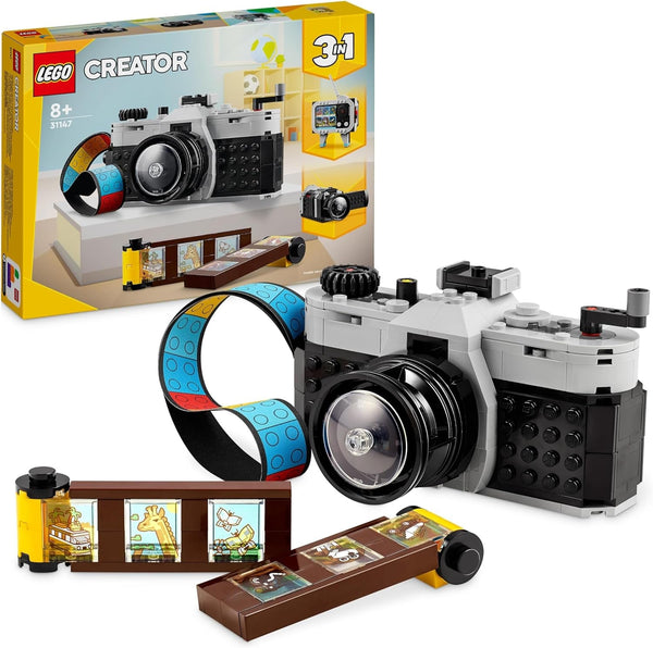 LEGO Creator 3In1 Retro Camera Toy, Camera video, Set TV, Decorațiuni de birou pentru copii sau accesorii pentru dormitor, Cadouri de fotografie pentru fete și băieți de la 8 ani 31147
