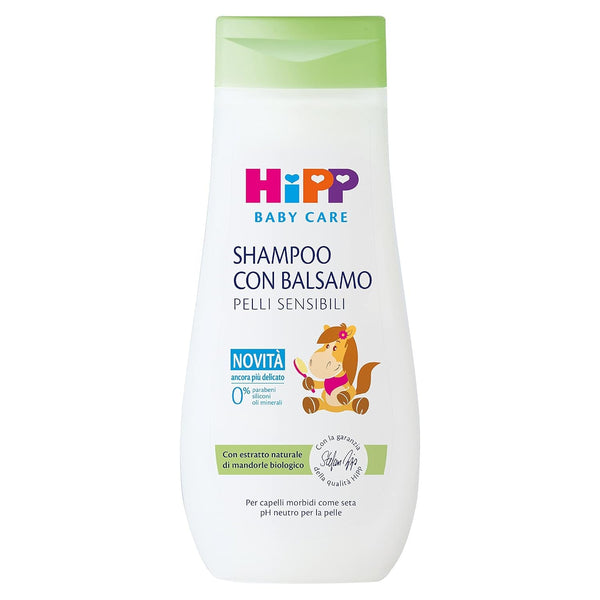 HiPP Baby Care Șampon cu balsam pentru copii, descurcă părul și protejează scalpul, pentru pielea sensibilă, cu extract natural de migdale organice, 1 x 200 ml