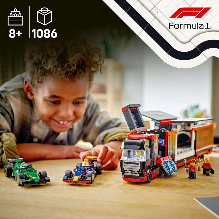 LEGO City F1 Transporter with RB20 & AMR24 F1 Racing Cars - Toy Car Transporter for Red Bull & Aston Martin Formula 1 Teams - Incl. 5 Minifigures - Gift for Boys & Girls Ages 8+ 60445