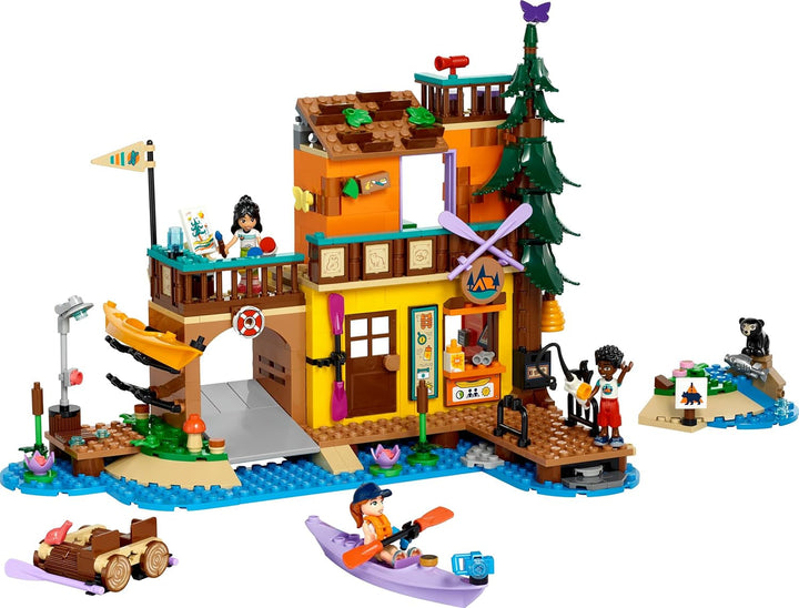 LEGO Friends Tabără de aventură cu caiac, jucărie de construcție pentru jocuri de rol, idee de cadou pentru fete și băieți de la 7 ani, set cu 3 figurine și un urs, jucărie de camping 42626