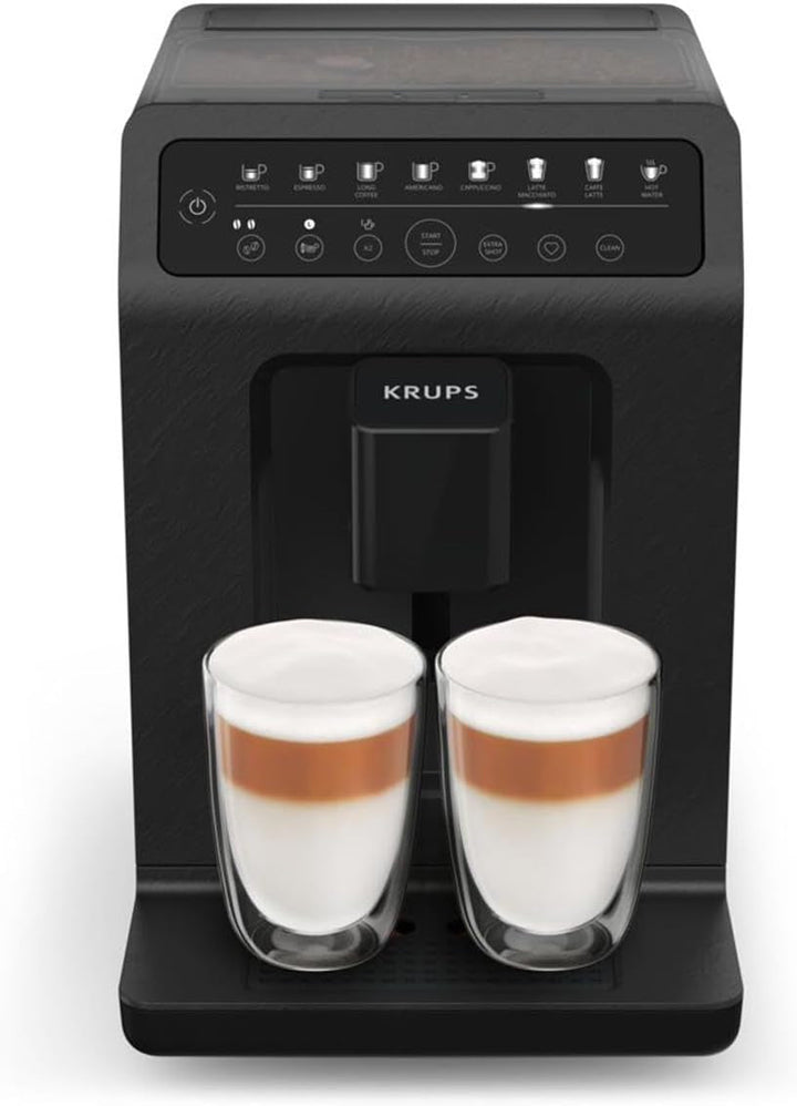 Aparat de cafea complet automat Krups EA897B Evidence Ecodesign, Funcție espresso și cappuccino automată, Tehnologie Quattro Force, Cești cu lapte cu o singură atingere, 8 presetări, sistem de lapte, 1450W