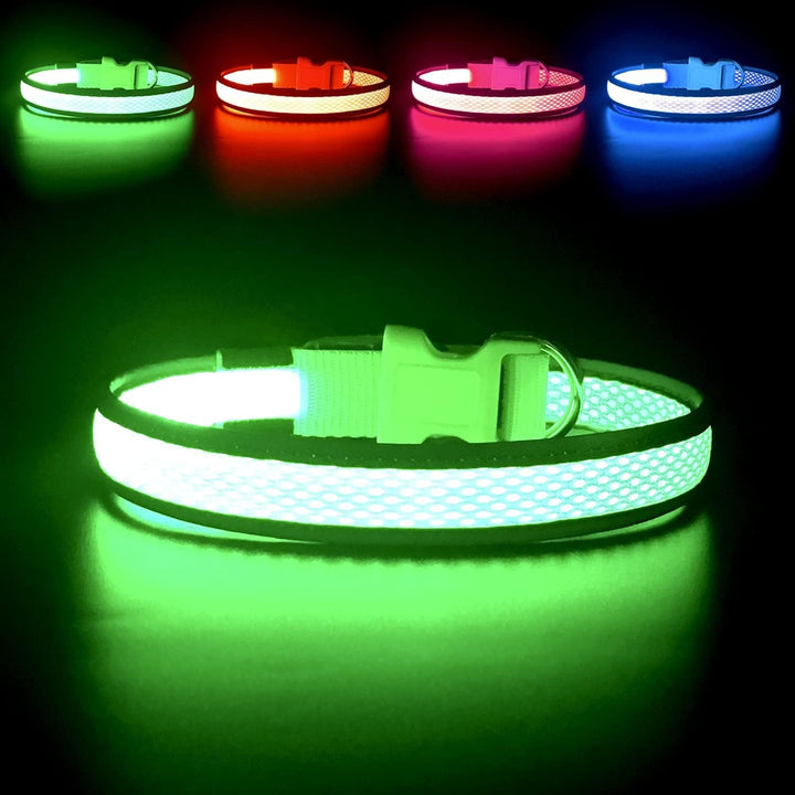 Zgardă LED reîncărcabilă pentru căței, zgardă LED pentru pisici, zgardă confortabilă cu lumină pentru căței (verde, mare)