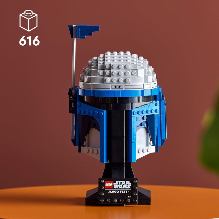 LEGO Star Wars 75408 Jango Fett Helmet - Set de construcție Mandalorian pentru adulți - Model cu suport, plăcuță de identificare și antenă reglabilă - Cadou pentru fanii Atacului clonelor