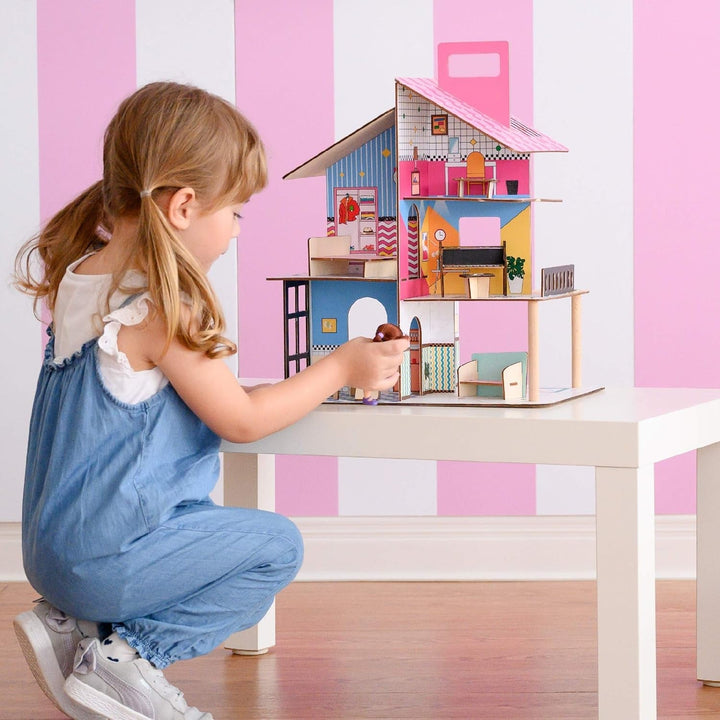Olivia'S Little World 360 Casă de păpuși din lemn pentru copii Păpuși de 3,5" și 12 accesorii Multicolor TD-13260C