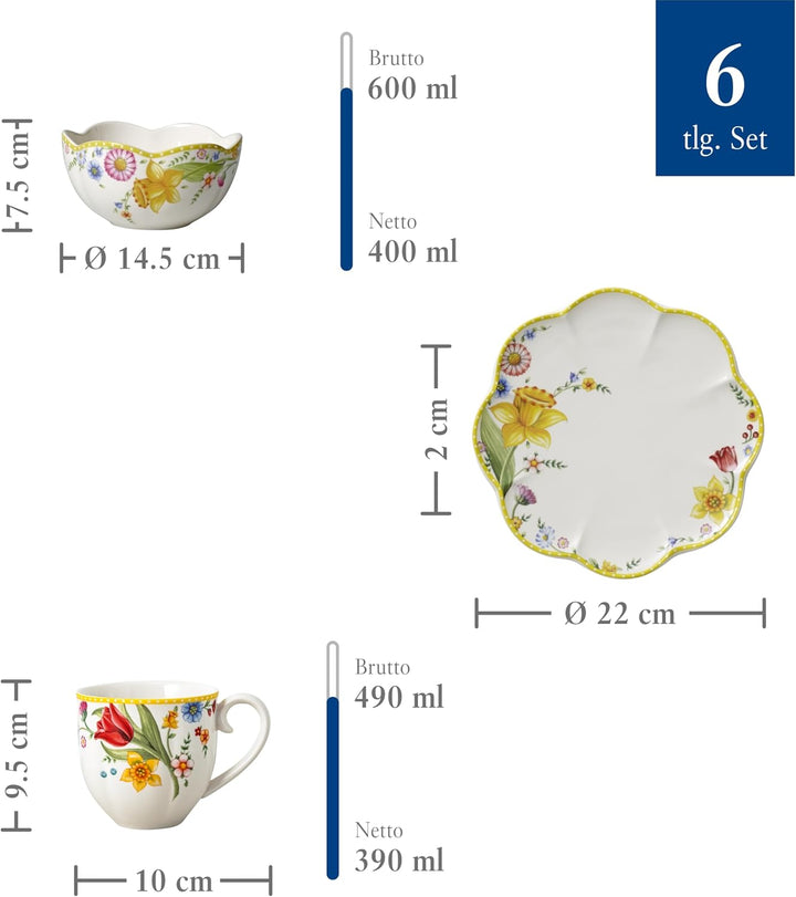 Villeroy & Boch – Spring Awakening Frühstücksset Für 2 Personen, 6 Teilig, Ostergeschirr Set Frühstück, Ostern, Kaffeeservice, Geschirr Frühling, Porzellan