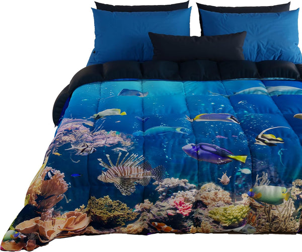 PETTI Artigiani Italiani cuvertură pentru pat dublu, 100% Made in Italy, Aquarium