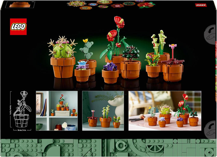 Mini plante LEGO Icons, 9 flori artificiale de construit, set de colecție botanică pentru adulți cu ghiveci de teracotă construibil, decorațiuni pentru casă, cadou pentru femei și bărbați 10329