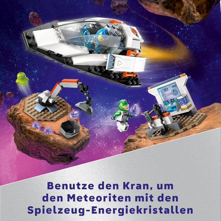 LEGO City Space Asteroid Recovery, jucărie spațială cu navă spațială, stație spațială, 2 minifigurine și o figurină extraterestră, cadou pentru copii, băieți și fete de la 4 ani 60429