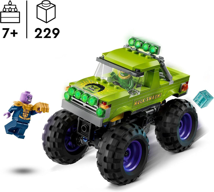 LEGO Ç€ Marvel Hulk Truck Vs. Thanos - Jucărie de construit supereroi - Vehicul Avengers și minifigurine - Camion monstru pentru mega distracție - Cadou pentru băieți și fete de la 7 ani - 76312