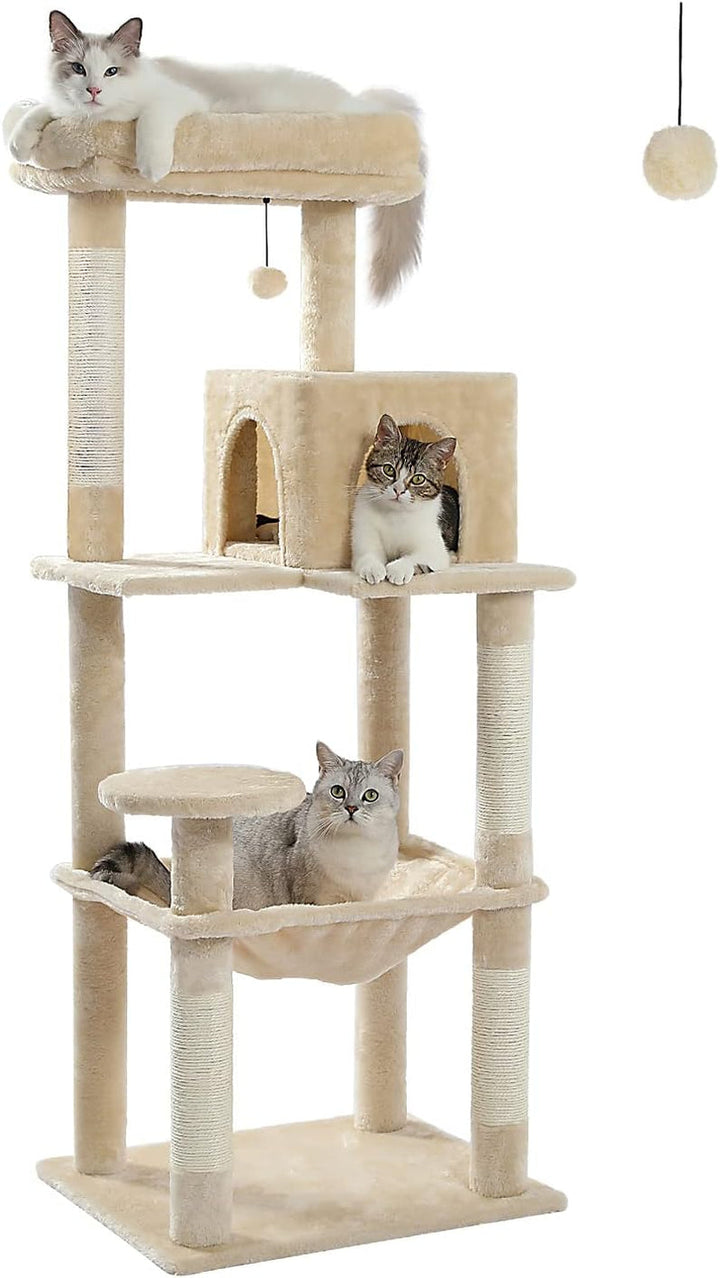 PAWZ Road, arbore pentru pisici cu hamac metalic din pluș, turn pentru pisici adulte cu căsuță tip condominiu cu 2 uși, gri, 116 cm