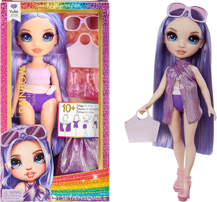 Rainbow High Swim & Style - Ruby (roșu) - păpușă înaltă de 28 cm cu pareo strălucitor, poate fi purtată în 10+ moduri - costum de baie extensibil, sandale, accesorii de joacă - jucărie - ideală pentru 4 până la 12 ani