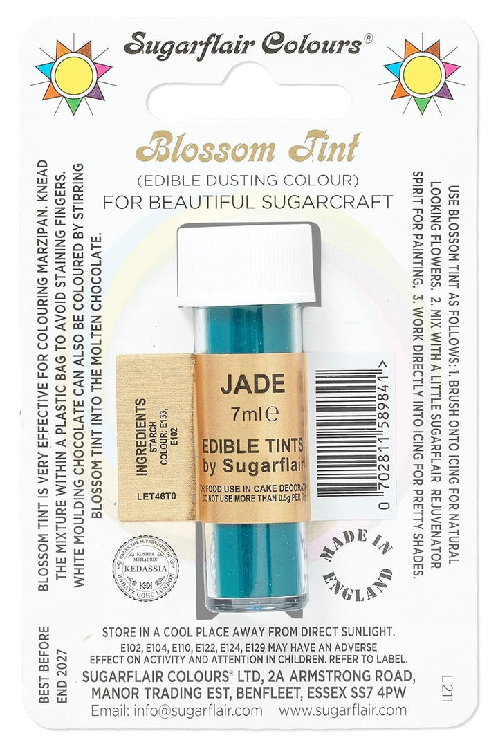 Sugarflair Blossom Tint Dusting Lebensmittelfarbe Pulver Jade - Lebensmittel Farbe Pulver Zur Dekorationen Farbzuckerpaste, Fondant, Zuckerguss, Schokolade, Buttercreme, Macarons - 7Ml