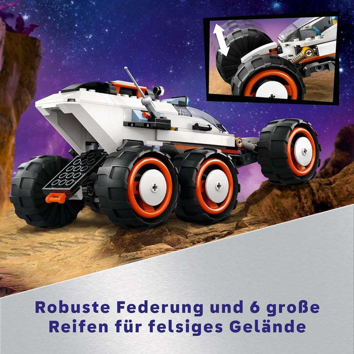 LEGO City Space Rover cu extratereștri, set de mașină cu figurine robot și extratereștri, cadou de ziua de naștere pentru băieți și fete de la 6 ani, cu 2 minifigurine și un set de planete 60431