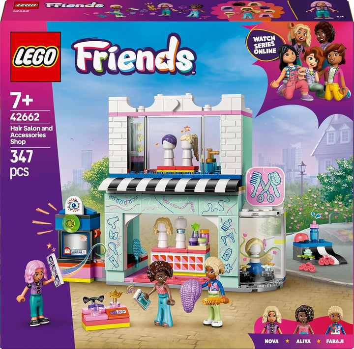 Salon de coafură LEGO Friends, set de construit și jucat pentru jocuri de rol creative, jucărie de construit, cadou pentru fete cu vârsta de peste 7 ani, 3 minifigurine de personaje pentru jocuri de rol 42662