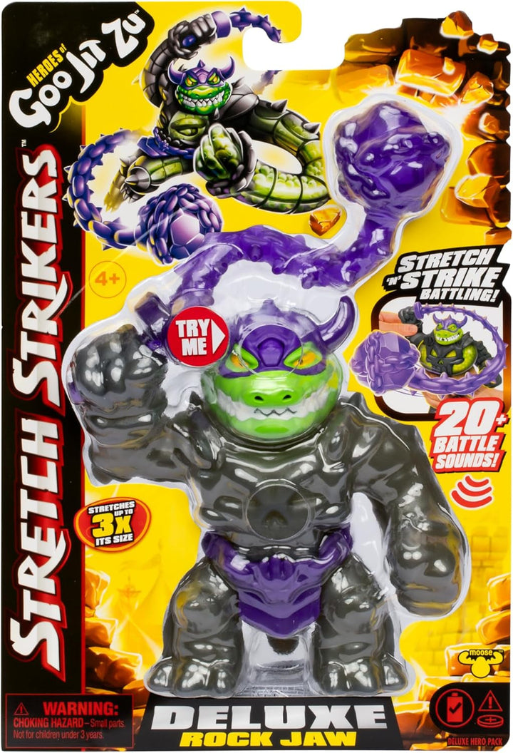 Heroes of Goo Jit Zu Stretch Strikers Deluxe Hero Pack Rock Jaw, figură de acțiune extensibilă cu peste 20 de unelte de luptă grozave