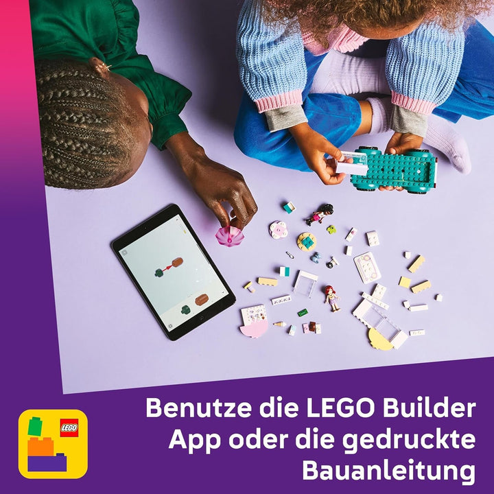 Camion de înghețată LEGO Friends Heartlake City, set de joacă pentru jocuri de rol, set de construcție cu 2 figurine și un iepuraș, jucărie pentru fete de la 4 ani, jucărie de construcție cu minifigurine ale personajelor 42644