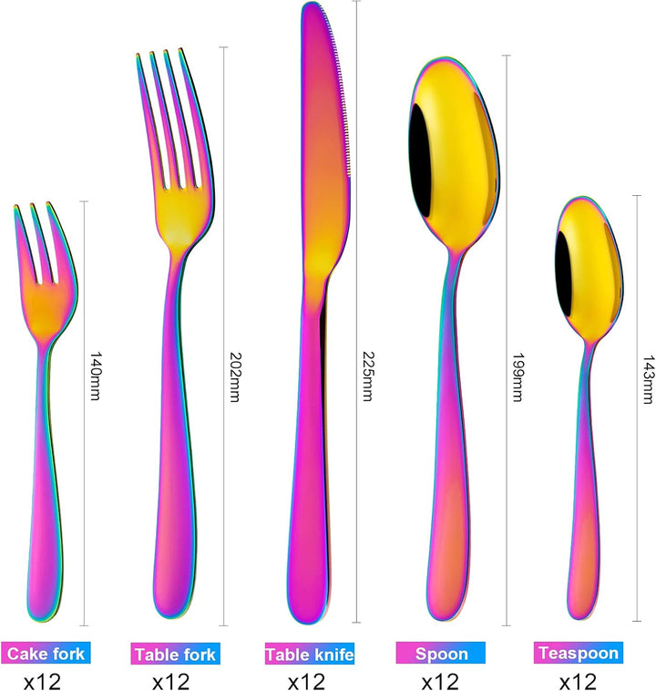 Besteck Set Für 12 Personen, 60 Teilig Essbesteck Set Inkl. Messer, Gabel, Löffel, Hochwertiges Edelstahlbesteck, Spülmaschinenfest