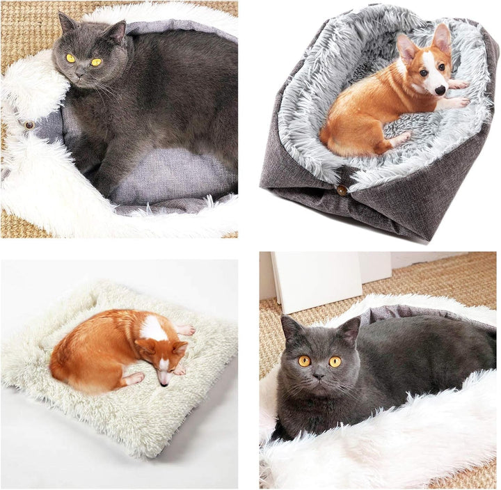 Pătură pufoasă pentru pisici, pat pentru animale de companie, loc de dormit 2 în 1, pernă pufoasă de pluș moale, canapea lavabilă pentru pisici, pat pentru animale de companie, pat pentru câini, pătură pentru pisici și câini mici (gri)