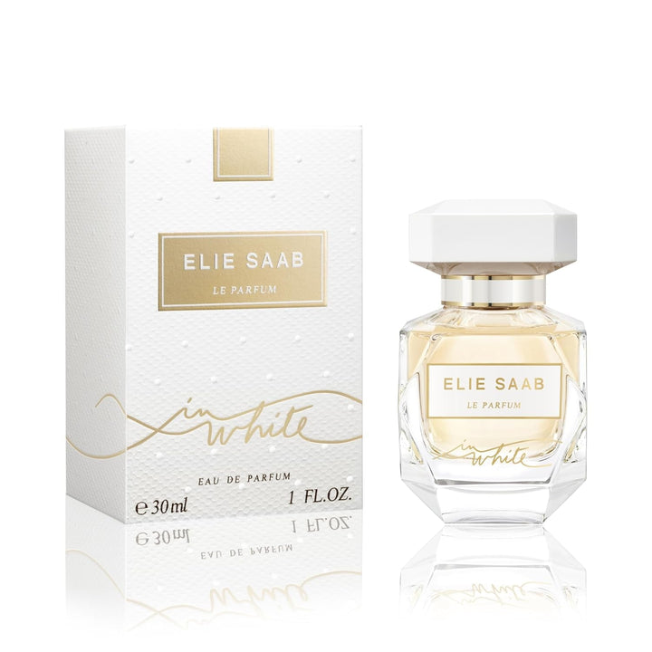 Elie Saab Le Parfum in White 50 ml – Apă de parfum pentru femei – Parfum chypre fructat – Note vibrante de fructe roșii, pară și paciuli – Sticlă transparentă din sticlă