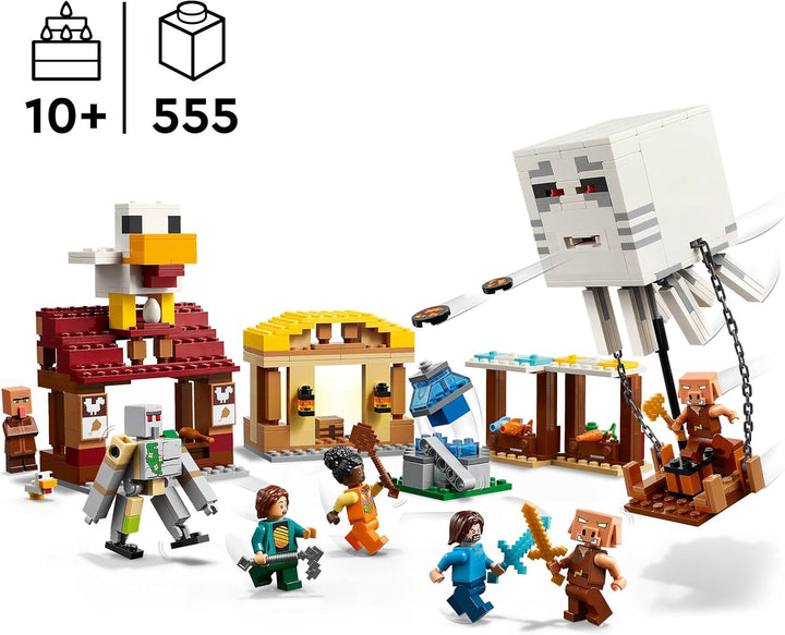 LEGO Minecraft Atacul balonului Ghast - Jucărie gamer pentru copii - Set de construcție pentru jocuri video cu casă, pui și golem - Marfă de film pentru băieți cu vârsta peste 10 ani - 21273