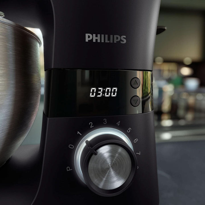 Philips 7000 Series Küchenmaschine - 5,5 Liter, 1000 Watt, 8 Geschwindigkeitsstufen, Proknead Technologie, Rezepte, LED Smart Timer, Knethaken, Schneebesen Und Rührbesen (HR7962/01)