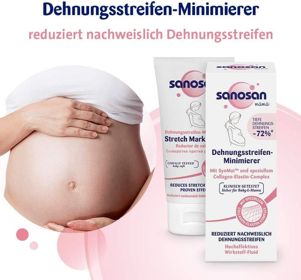 Sanosan Stretch Mark Minimiser, testat clinic - dovedit a reduce vergeturile după sarcină, fără ulei de parafină, coloranți, siliconi, 75 ml