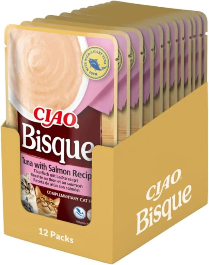 INABA Ciao Bisque Hrană umedă pentru pisici cu conținut scăzut de calorii cu 28% pui | Fără cereale, fără zahăr, fără subproduse, pastă cremoasă și supă delicioasă pentru pisici din Japonia 40 G (pachet de 12)