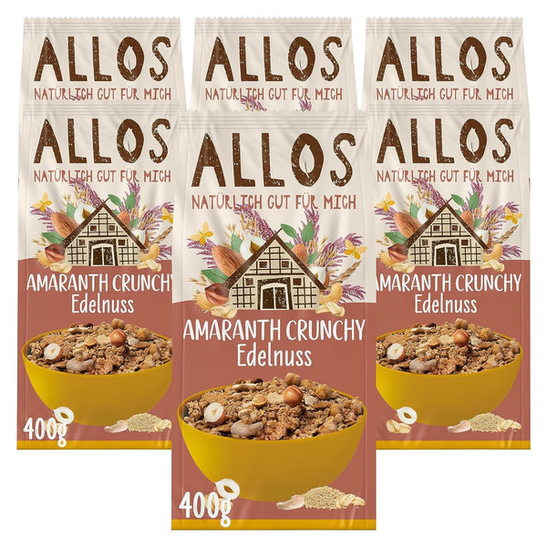 Allos Amaranth Crunchy Edelnuss | Bio Müsli | Nuss Müsli | Haferflocken | Frühstückscerealien | Vegan | 6Er Pack (6 X 400G)