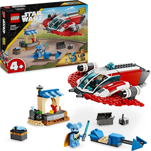LEGO Star Wars: Aventurile tinerilor Jedi Crimson Firehawk, Set de pornire pentru copii cu navă spațială construibilă, bicicletă Speeder și 3 figuri, cadou pentru băieți și fete de la 4 ani 75384