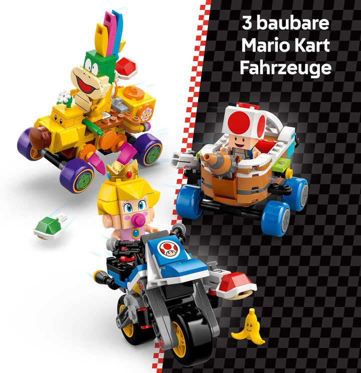 LEGO Super Mario: Mario Kart - Baby Peach & Grand Prix Set, Figuri Nintendo - Toad, Lakitu, Baby Peach și Lemmy, Cadou pentru băieți, fete și gameri de la 8 ani, Jucărie de aventură 72036