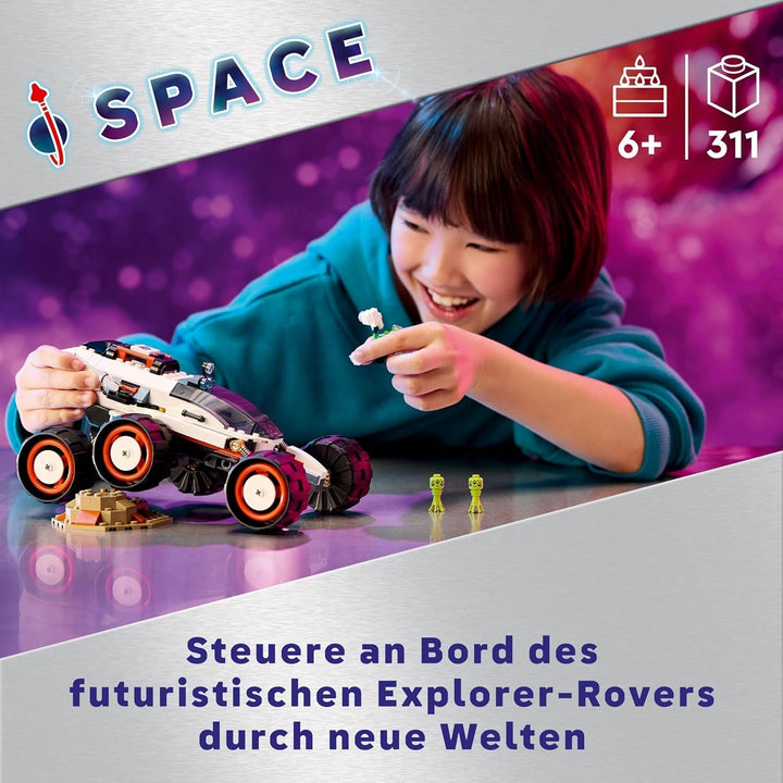 LEGO City Space Rover cu extratereștri, set de mașină cu figurine robot și extratereștri, cadou de ziua de naștere pentru băieți și fete de la 6 ani, cu 2 minifigurine și un set de planete 60431