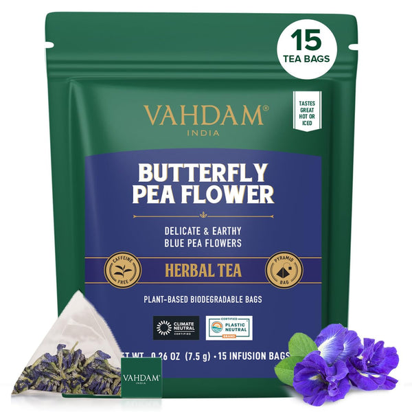 , Butterfly Pea Flower Tea Bags (15 Pyramid Tea Bags) Vegan, Non-Gmo | Delicate & Earthy | Direct from Source - Plant Based Biodegradable Tea Bags | Brew Iced Tea, Cooking, Mocktails & Cocktails Tea USA Naty Shop Default Title