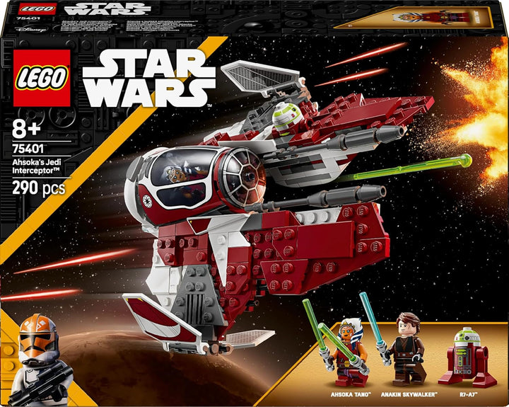 LEGO Star Wars 75401 Interceptorul Jedi al lui Ahsoka, Starfighter pentru fanii Războiului Clonelor, Ahsoka Tano & Anakin Skywalker Minifigures, cu săbii laser și R7-A7, pentru băieți și fete de la 8 ani în sus