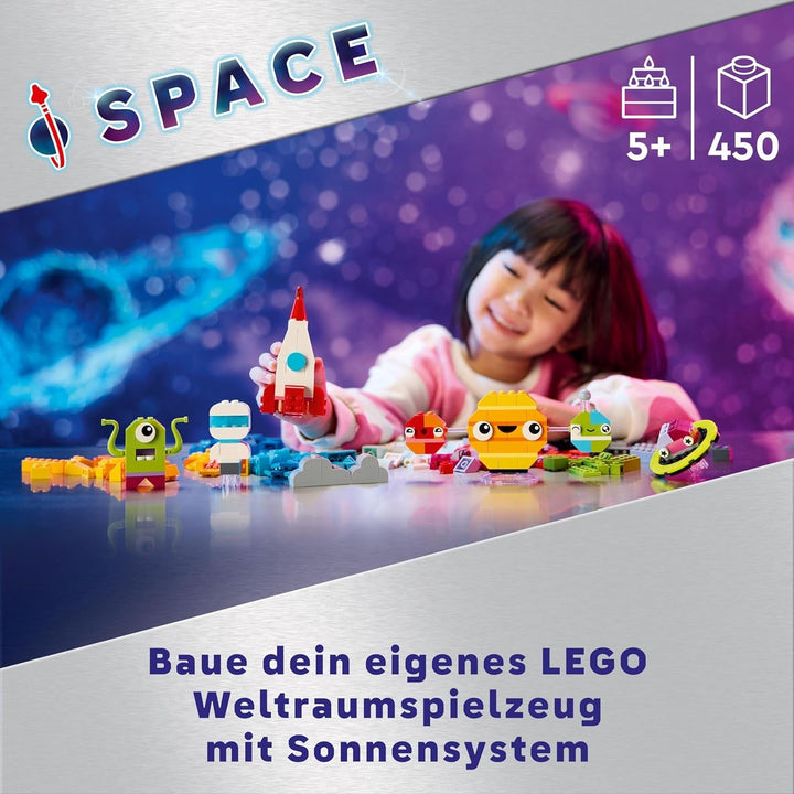 LEGO Classic Creative Space Planets, model construibil al sistemului solar pentru copii, jucărie spațială cu rachetă, navă spațială, planete și extratereștri, cadou pentru copii, băieți și fete de la 5 ani 11037