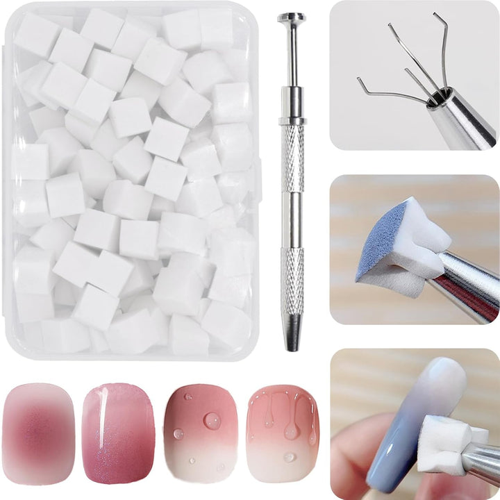 100 Stück Nail Art Schwamm Mit Metallgreifer, Sponge Brush Applikator, Sponge Nagel Pinsel, Nageldesign Zubehör Schwammpinsel, Verwendet, Um Eine Vielzahl Von Gradient Nail Art Patterns Zu Erstellen