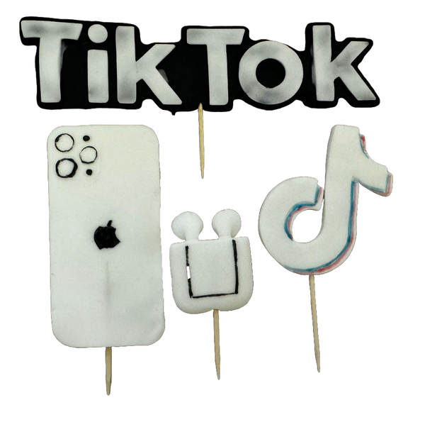 Lot de 4 décorations comestibles en pâte à sucre, TikTok