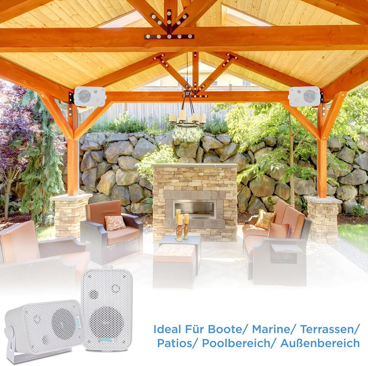 Pyle 2 Wege Lautsprecher Box Als Wasserdichte Box Outdoor & Als Innen Lautsprecher Wand, Decken & Ecken – 300W Outdoor Box Wasserdicht & Leichte Montage. Robust & Kompakte Lautsprecherbox 9 Cm, Weiß