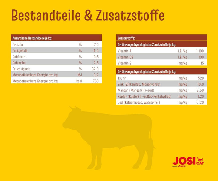 Josicat Carne de vită în sos (12 X 415 G) | Adult | Hrană umedă premium pentru pisici adulte | Carne de vită în sos | Vitamina D3 & E | Powered by JOSERA | Hrană umedă pentru pisici | Hrană completă | 12-Pack