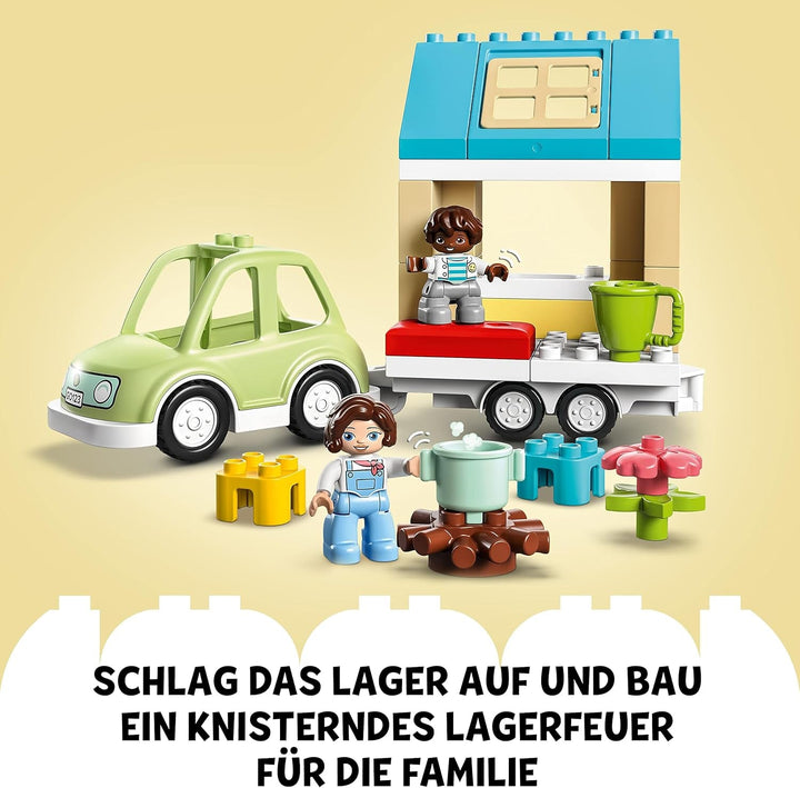LEGO 10986 DUPLO At Home On Wheels, mașină de jucărie cu cărămizi mari, figurine și mașină de jucărie pentru băieți și fete de la 2 ani, dezvoltă abilitățile motorii fine