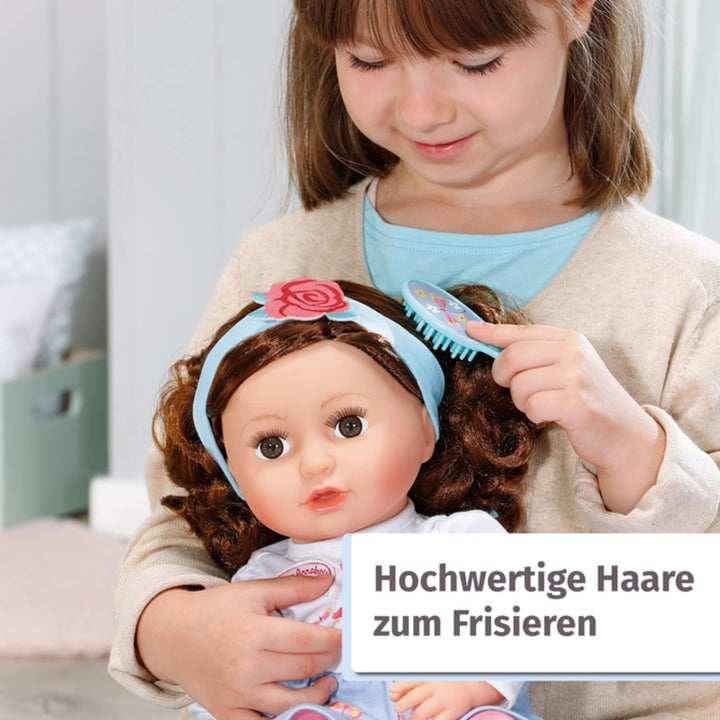 Baby Annabell Sophia Brunette 43Cm, păpușă moale cu păr lung castaniu, incl. haine pentru păpușă, bentiță și perie, 707234 Zapf Creation