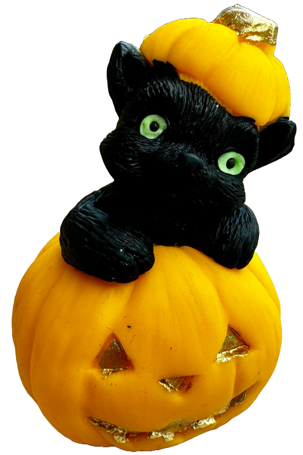 Décoration comestible en pâte à sucre, Citrouille et Chat Noir pour Halloween