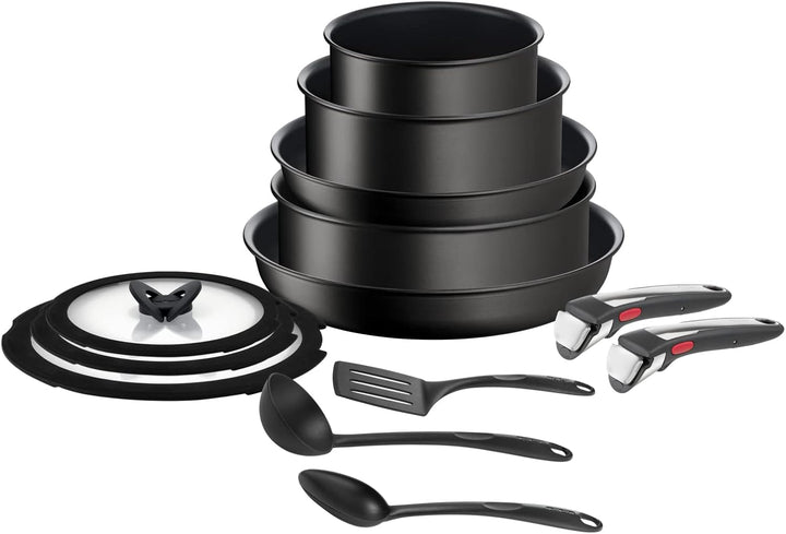 Tefal L39591 Ingenio Unlimited | Stapelbar | Antihaftversiegelung | Induktionsgeeignet | Thermo-Signal Temperaturanzeiger | Schwarz | 3-Teiliges Set