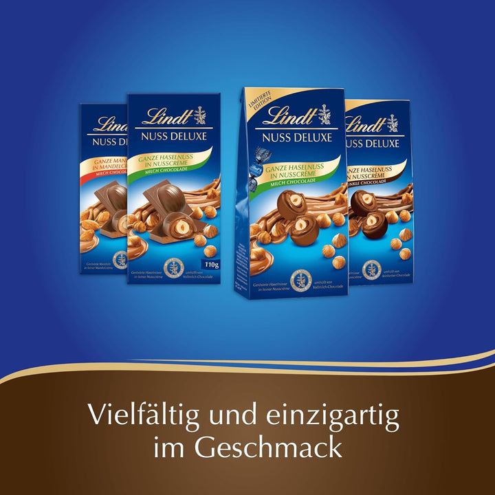 Lindt Schokolade NUSS DELUXE Kugeln Vollmilch Haselnuss| 98 G Beutel | Geröstete Haselnüsse in Feiner Nusscrème Umhüllt Von Feinschmelzender Vollmilch-Schokolade | Pralinengeschenk