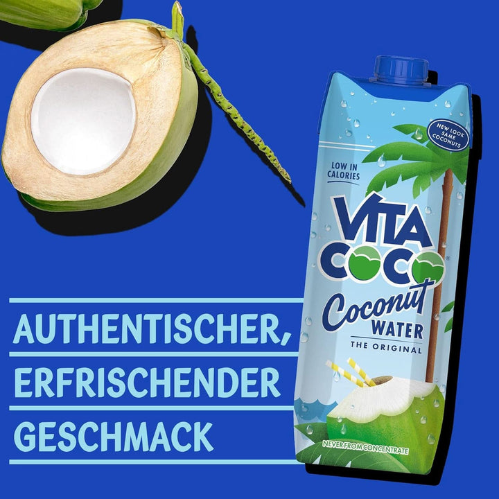 Vita Coco Pure Coconut Water 6 x 1litru, hidratant natural cu electroliți, fără gluten, plin de vitamina C și potasiu