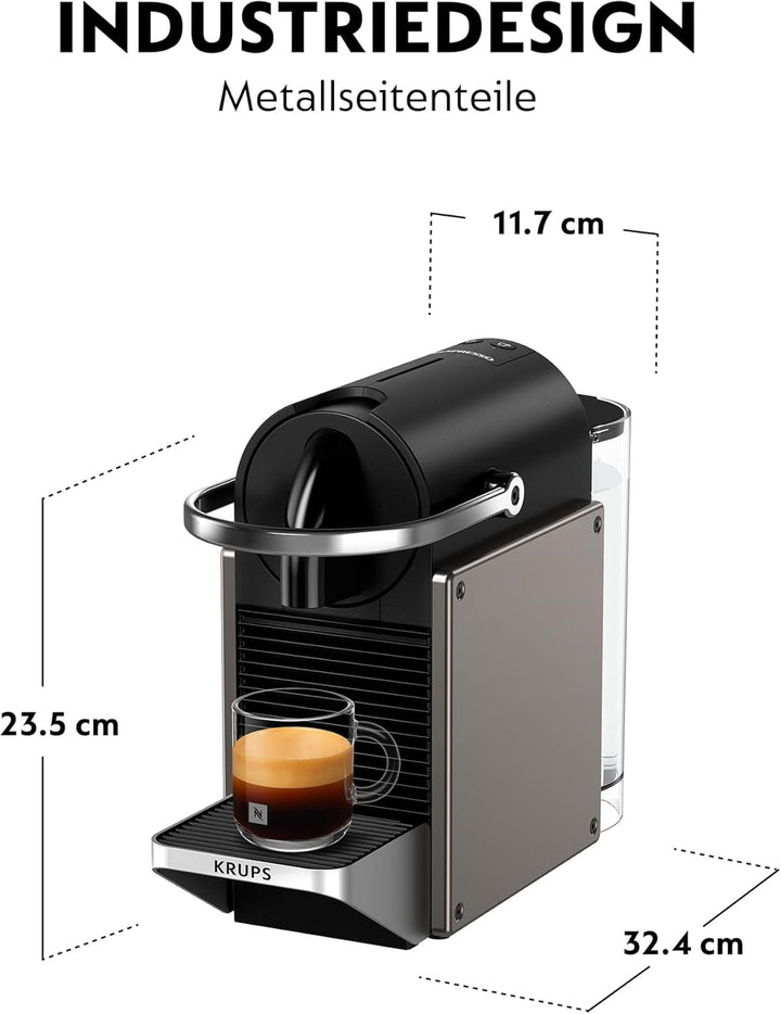 Aparat de cafea cu capsule Krups Nespresso Pixie Redesign, 1260 W, Rezervor de apă de 0,7 litri, Espresso sau Lungo, Economizor de energie, Capsule reciclabile, Set de bun venit inclus, Titan, XN306T10
