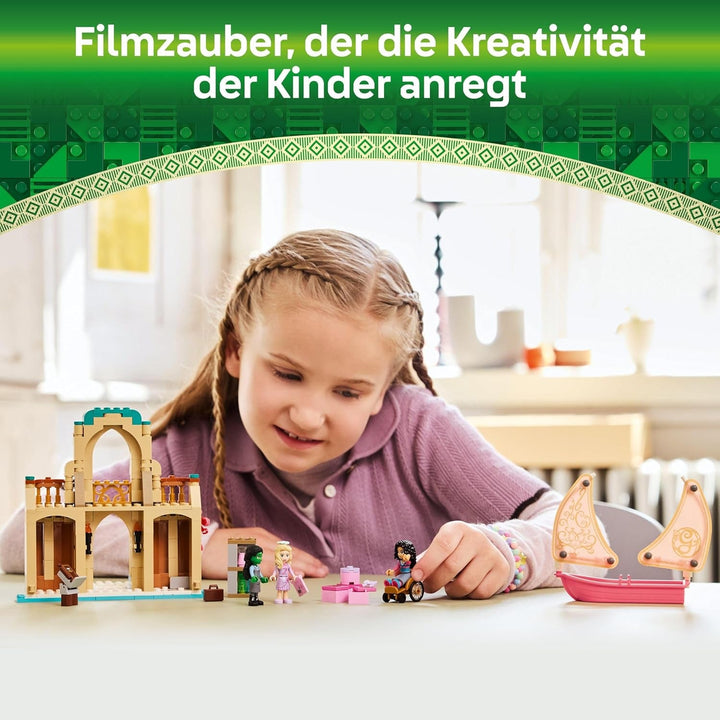 LEGO Wicked Glinda, Elphaba și Nessarose la Universitatea Shiz, barcă cu pânze și 3 figurine, barcă de jucărie, cadou pentru fete și băieți de la 7 ani, iubitorii casei de păpuși 75681