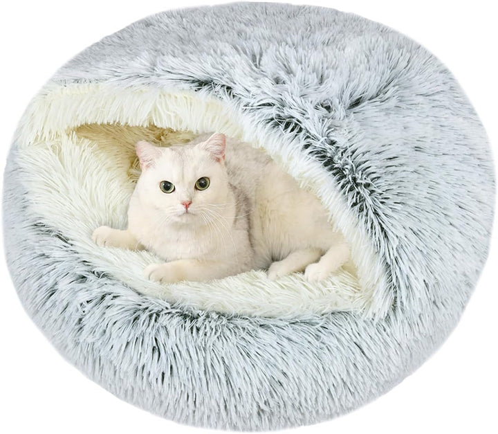 Pat pentru pisici Arquiel, cuib pentru pisici, pat pentru animale de companie, pat pentru câini mici, loc de dormit rotund și moale, lavabil, pufos, cu fund antiderapant și impermeabil (maro, 50 x 50 cm)