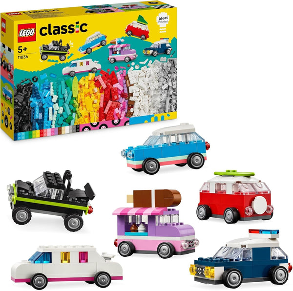 LEGO Classic Creative Vehicles, set de cărămizi de construcție pentru mașini model colorate, inclusiv camion, mașină de poliție și vehicule de construcții, mașini de jucărie construibile pentru copii, cadou pentru băieți și fete de la 5 ani 11036