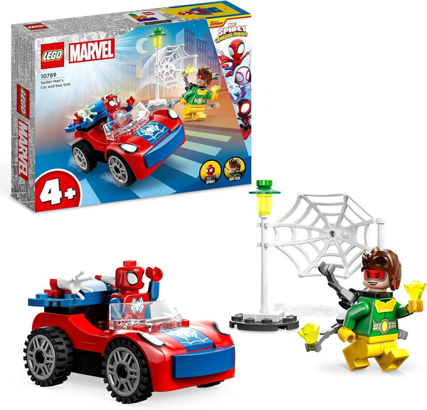 LEGO 10789 Marvel Spider-Man's Car And Doc Ock Set, Spidey And His Super Friends, Jucărie construibilă pentru băieți și fete de la 4 ani, cu piese care strălucesc în întuneric